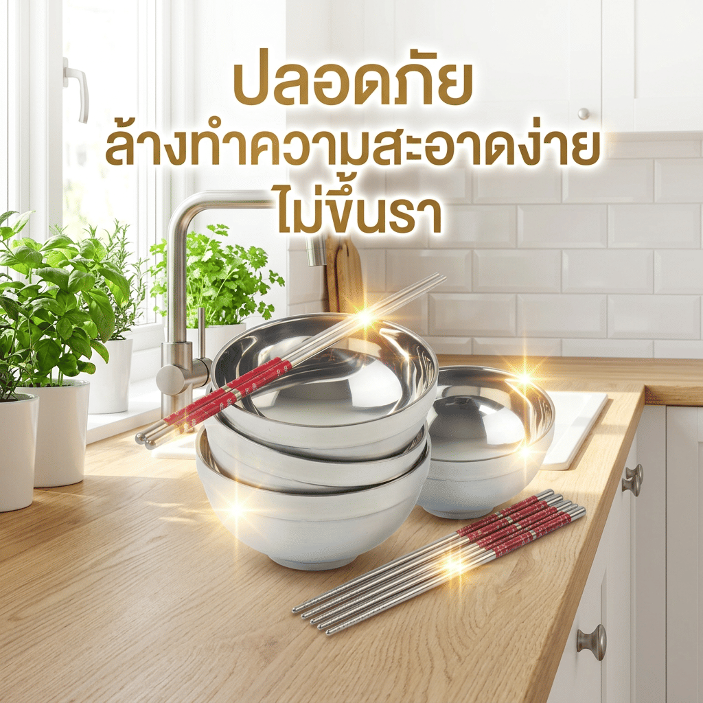 ชุดถ้วยข้าว+ตะเกียบLOVE SET SONAR สแตนเลสอย่างดี 4 ชุด_4